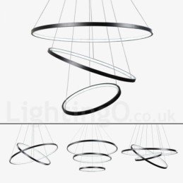Lámpara colgante regulable con control remoto, diseño moderno, tres anillos.