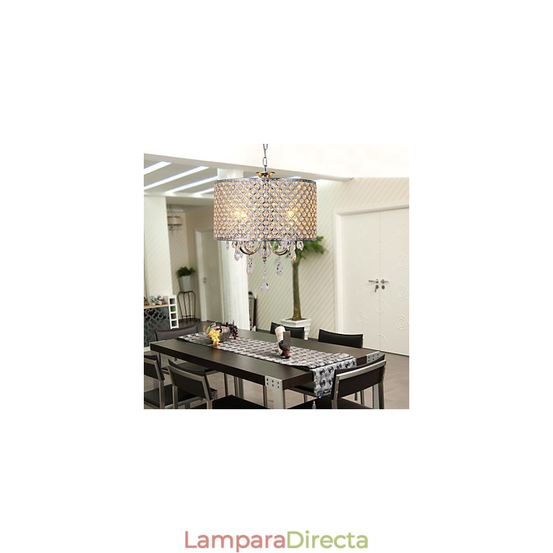 Lámpara colgante moderna de cristal con forma de tambor y 4 luces