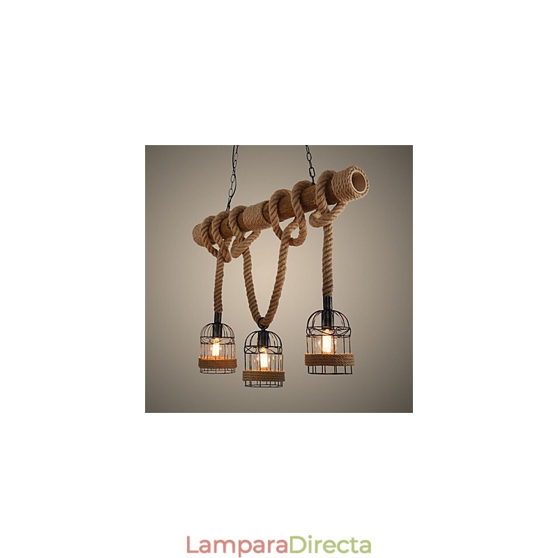 Lámpara de araña de cuerda de tres cabezas de bambú estilo retro estilo country americano