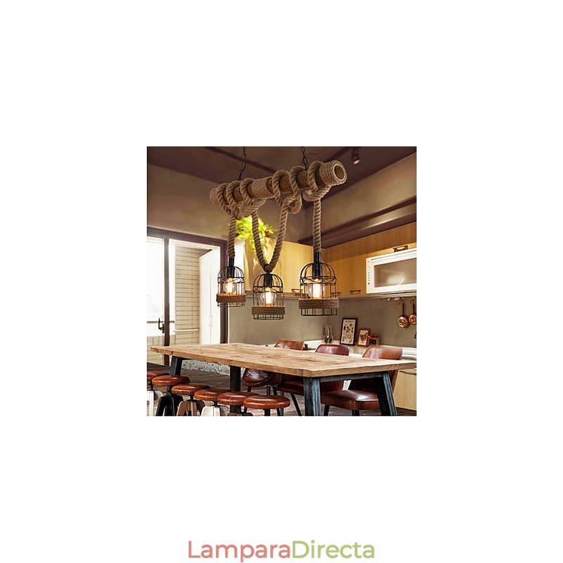 Lámpara de araña de cuerda de tres cabezas de bambú estilo retro estilo country americano