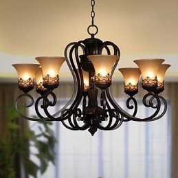 Lámpara colgante de araña de 8 luces, estilo vintage, estilo rústico, de metal y cristal.