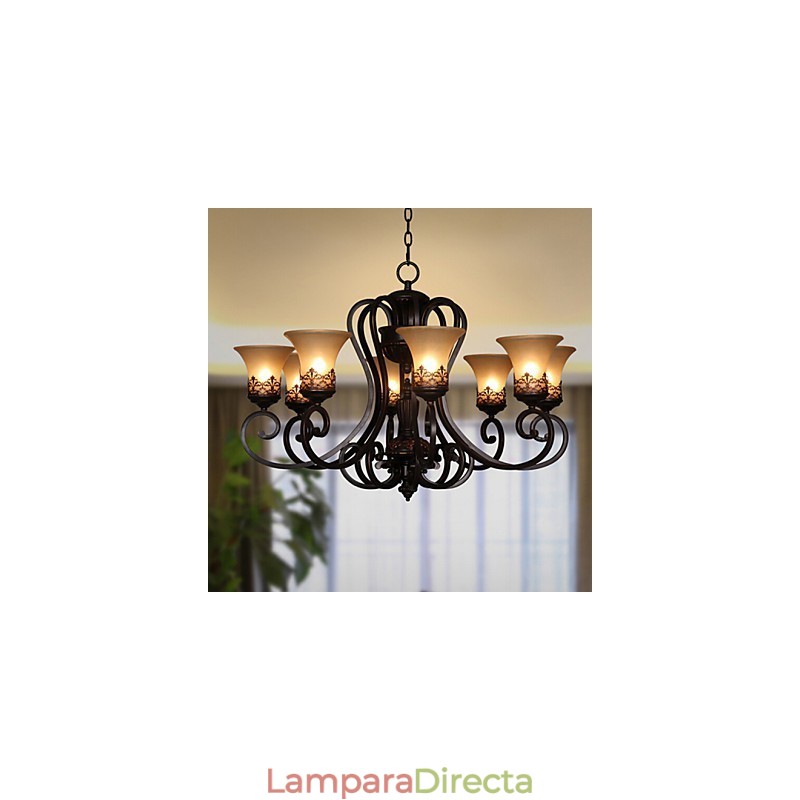 Lámpara colgante de araña de 8 luces, estilo vintage, estilo rústico, de metal y cristal.