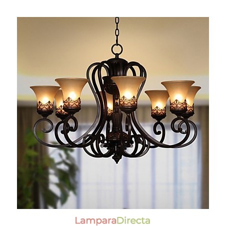 Lámpara colgante de araña de 8 luces, estilo vintage, estilo rústico, de metal y cristal. Lámpara colgante de araña de 8 luces, estilo vintage, estilo rústico, de metal y cristal.