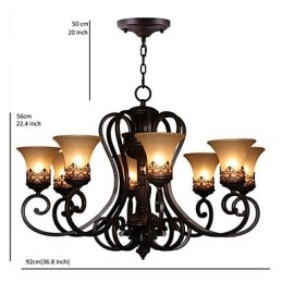 Lámpara colgante de araña de 8 luces, estilo vintage, estilo rústico, de metal y cristal.