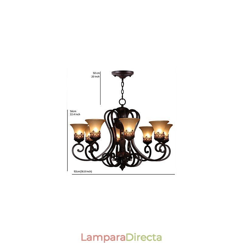 Lámpara colgante de araña de 8 luces, estilo vintage, estilo rústico, de metal y cristal.