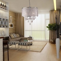 Lámpara colgante moderna de cristal con forma de tambor y 4 luces