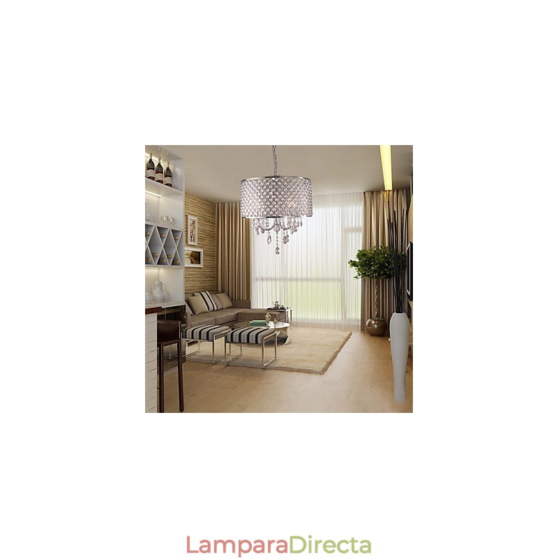 Lámpara colgante moderna de cristal con forma de tambor y 4 luces
