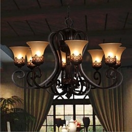 Lámpara colgante de araña de 8 luces, estilo vintage, estilo rústico, de metal y cristal.