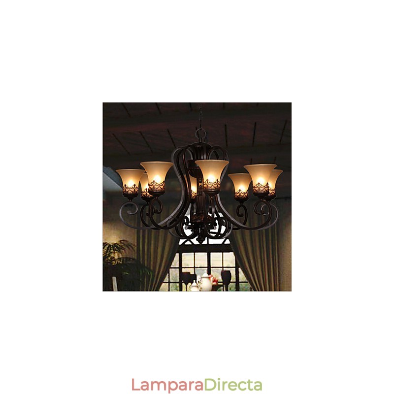 Lámpara colgante de araña de 8 luces, estilo vintage, estilo rústico, de metal y cristal.