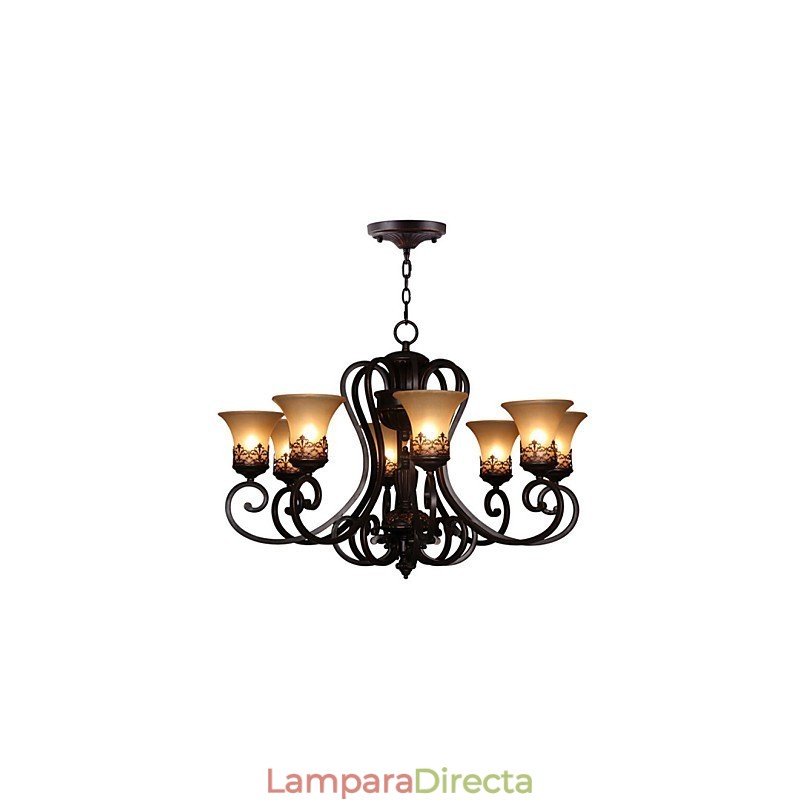 Lámpara colgante de araña de 8 luces, estilo vintage, estilo rústico, de metal y cristal.