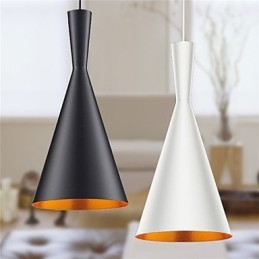Lámpara colgante retro vintage Tom Dixon Design, color blanco y negro, tipo C, para cafetería.