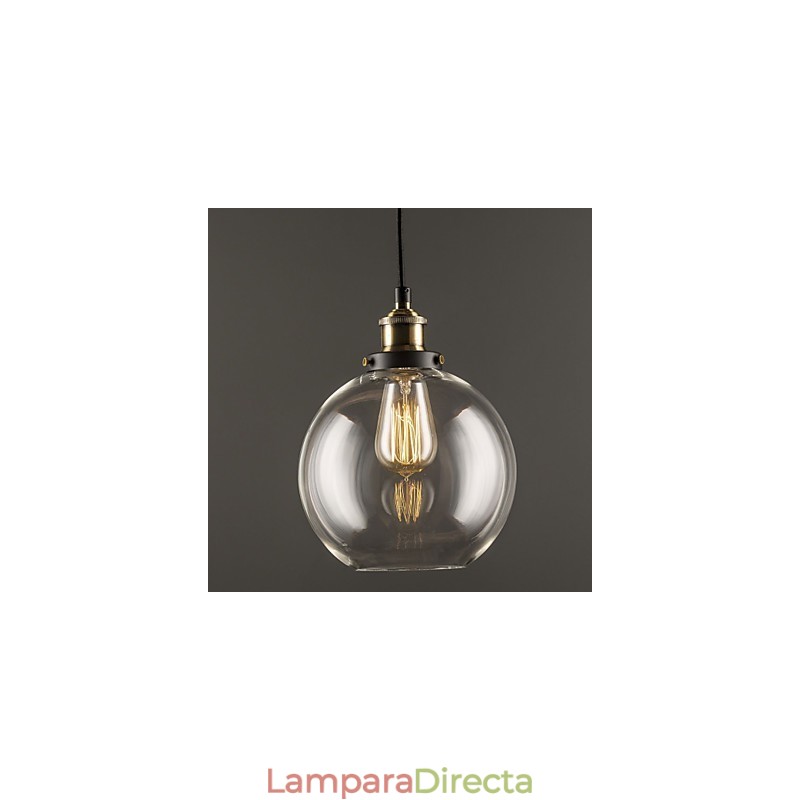 Lámpara colgante de fábrica industrial de latón antiguo, una lámpara, pantalla de vidrio, lámpara colgante de cafetería