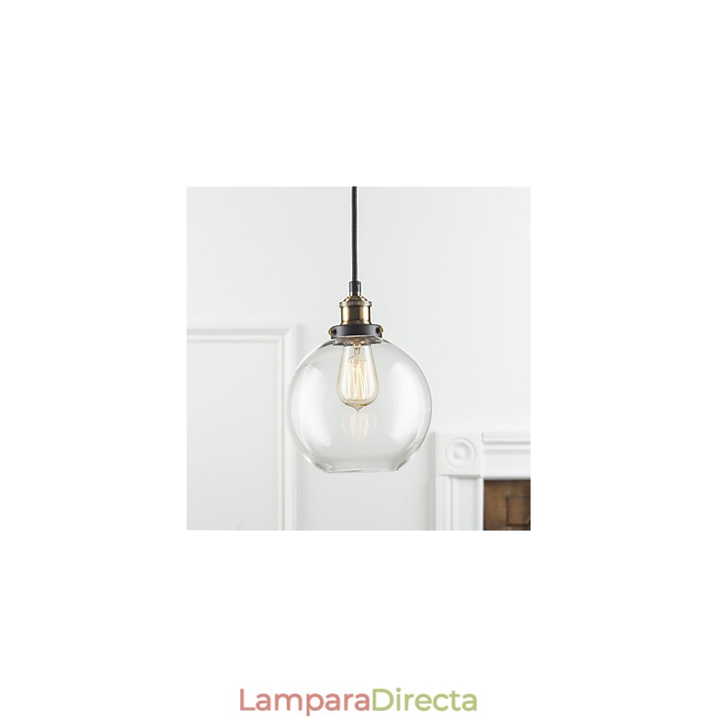Lámpara colgante de fábrica industrial de latón antiguo, una lámpara, pantalla de vidrio, lámpara colgante de cafetería