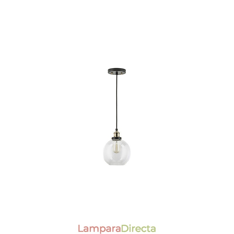 Lámpara colgante de fábrica industrial de latón antiguo, una lámpara, pantalla de vidrio, lámpara colgante de cafetería