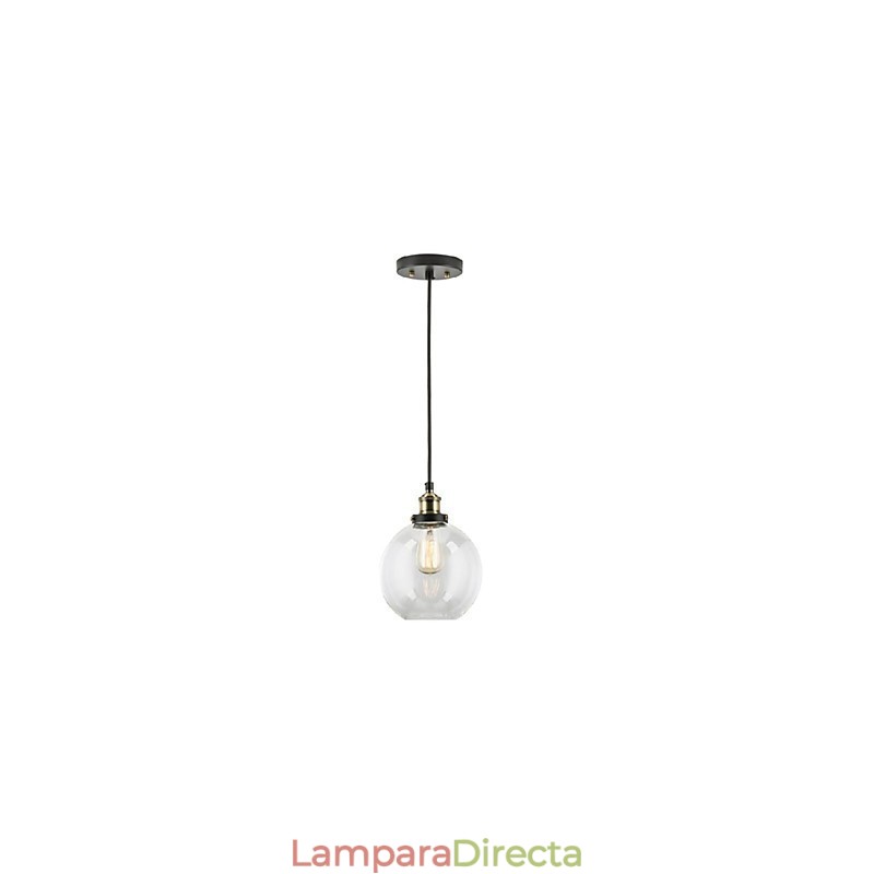 Lámpara colgante de fábrica industrial de latón antiguo, una lámpara, pantalla de vidrio, lámpara colgante de cafetería