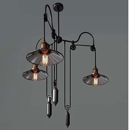 Lámpara colgante vintage Pully para vestíbulo de 3 islas, metal y pantalla interior de vidrio