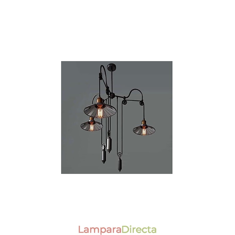 Lámpara colgante vintage Pully para vestíbulo de 3 islas, metal y pantalla interior de vidrio