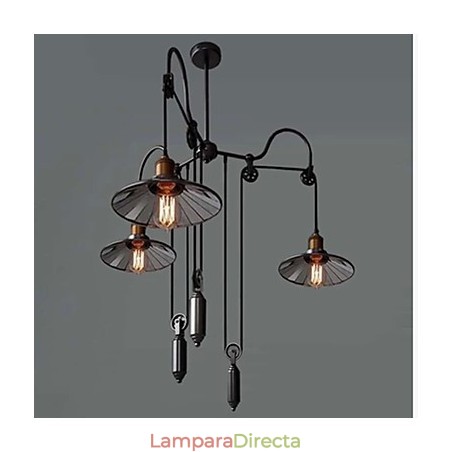Lámpara colgante vintage Pully para vestíbulo de 3 islas, metal y pantalla interior de vidrio Lámpara colgante vintage Pully para vestíbulo de 3 islas, metal y pantalla interior de vidrio