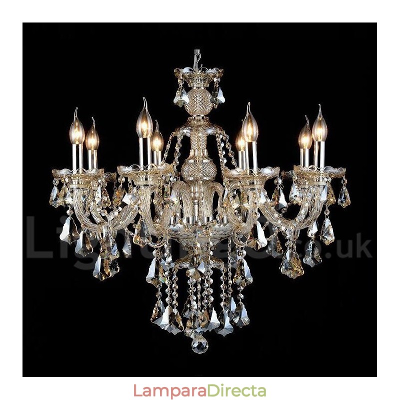 Lámpara de araña moderna de cristal K9 color coñac retro con 8 luces