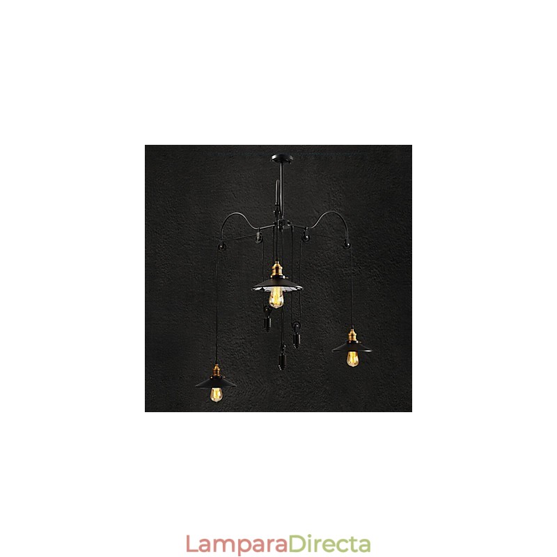 Lámpara colgante vintage Pully para vestíbulo de 3 islas, metal y pantalla interior de vidrio