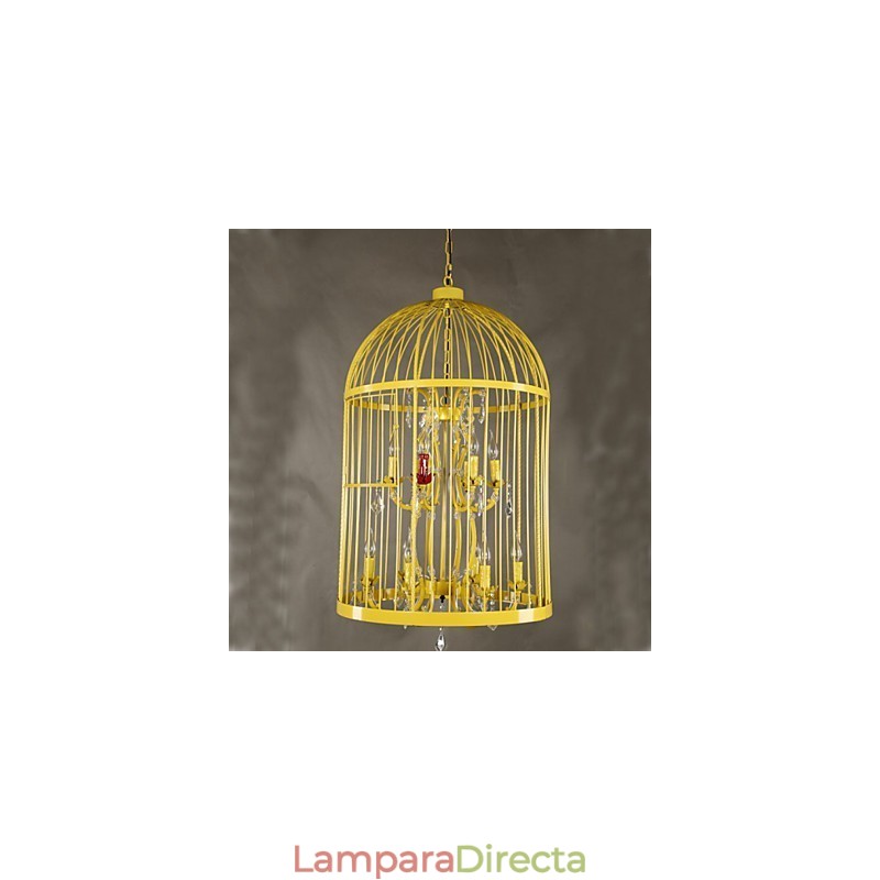 Lámpara de escalera de jaula de hierro vintage, lámpara de araña de cristal