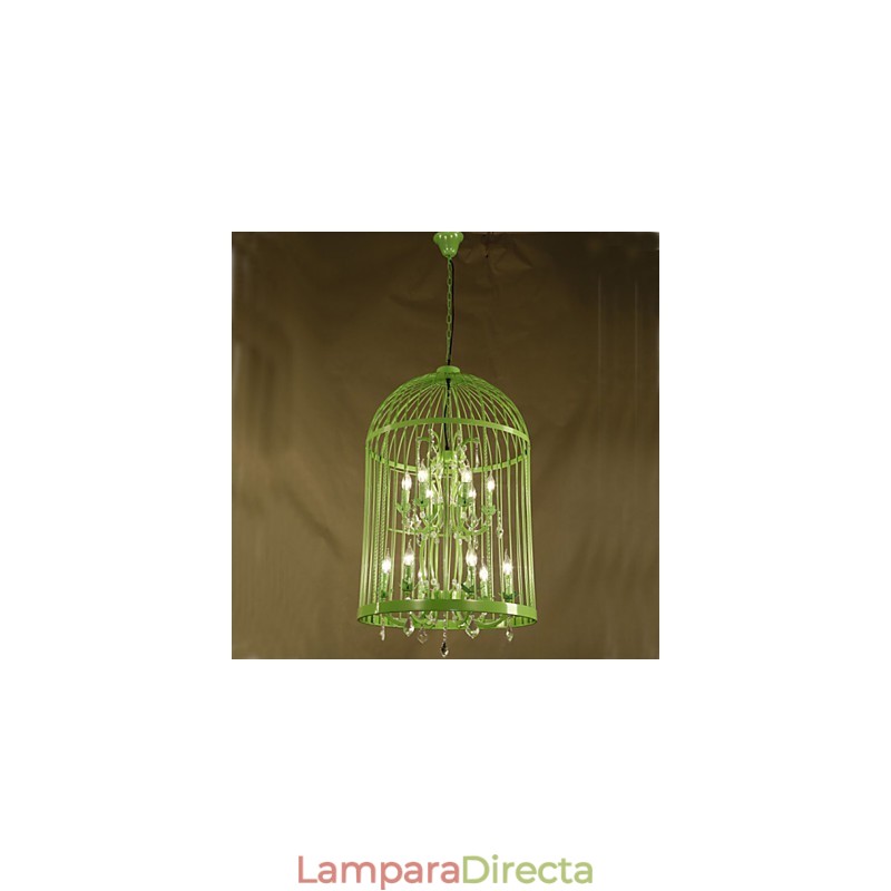 Lámpara de escalera de jaula de hierro vintage, lámpara de araña de cristal