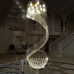 Lámpara colgante de cristal moderna, lámparas de techo colgantes con fuente de cristal K9 transparente