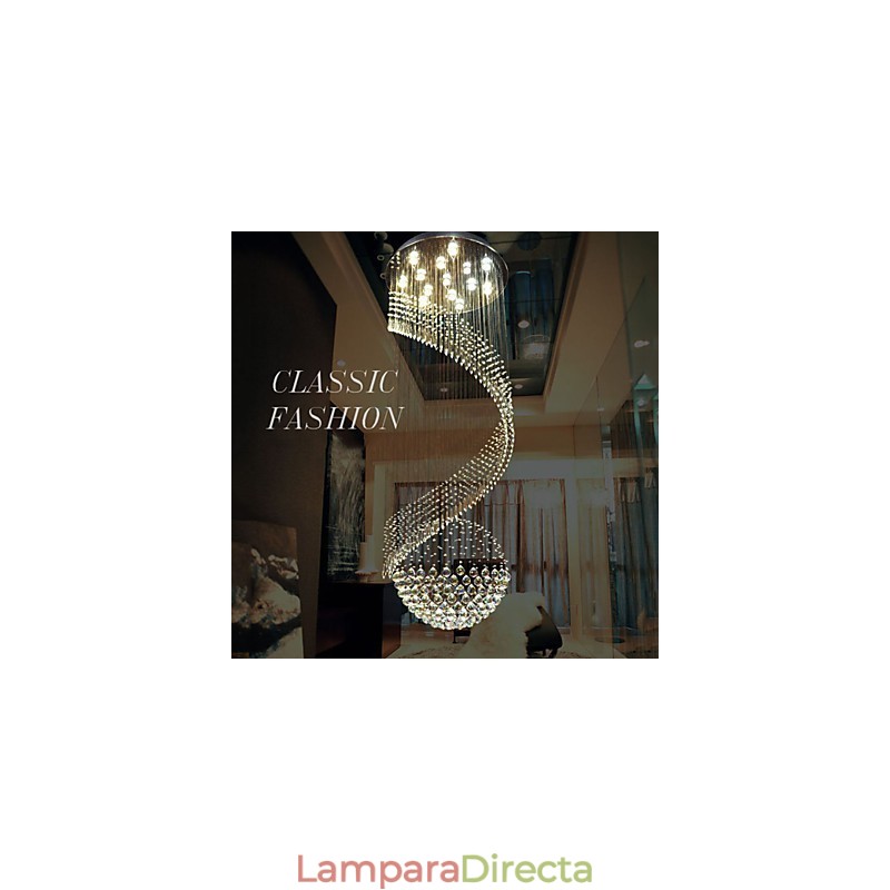 Lámpara colgante de cristal moderna, lámparas de techo colgantes con fuente de cristal K9 transparente