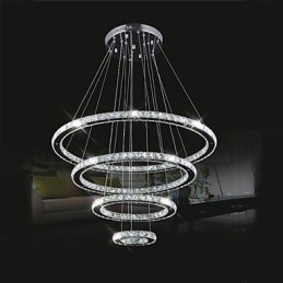 Lámpara colgante de cristal para techo, cristal transparente, redonda, 4 anillos, 40 cm, 60 cm y 80 cm.