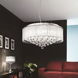 Lámpara colgante moderna contemporánea de cristal cromado con forma de tambor