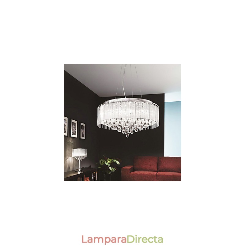 Lámpara colgante moderna contemporánea de cristal cromado con forma de tambor