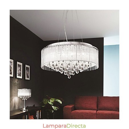 Lámpara colgante moderna contemporánea de cristal cromado con forma de tambor Lámpara colgante moderna contemporánea de cristal cromado con forma de tambor