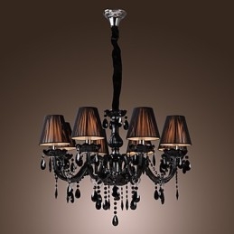 Lámpara de araña moderna de lujo de cristal negro de 8 luces