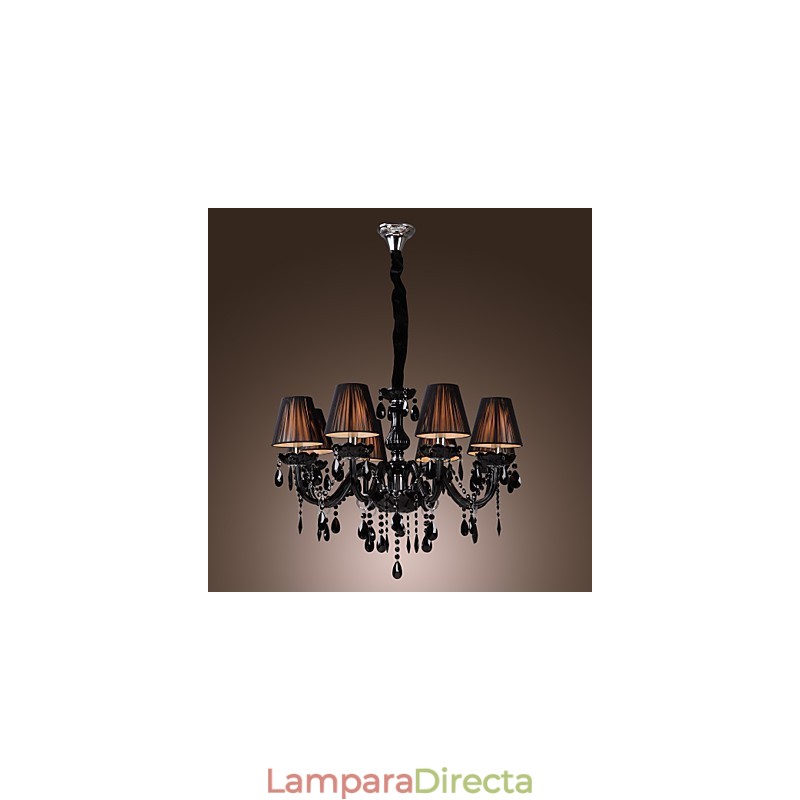 Lámpara de araña moderna de lujo de cristal negro de 8 luces