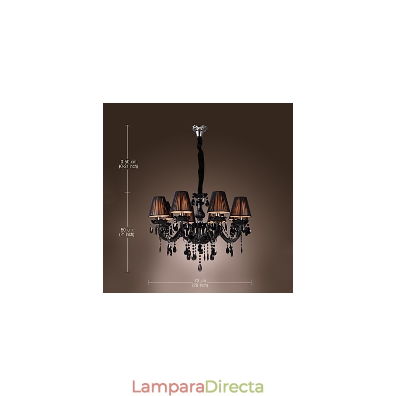 Lámpara de araña moderna de lujo de cristal negro de 8 luces
