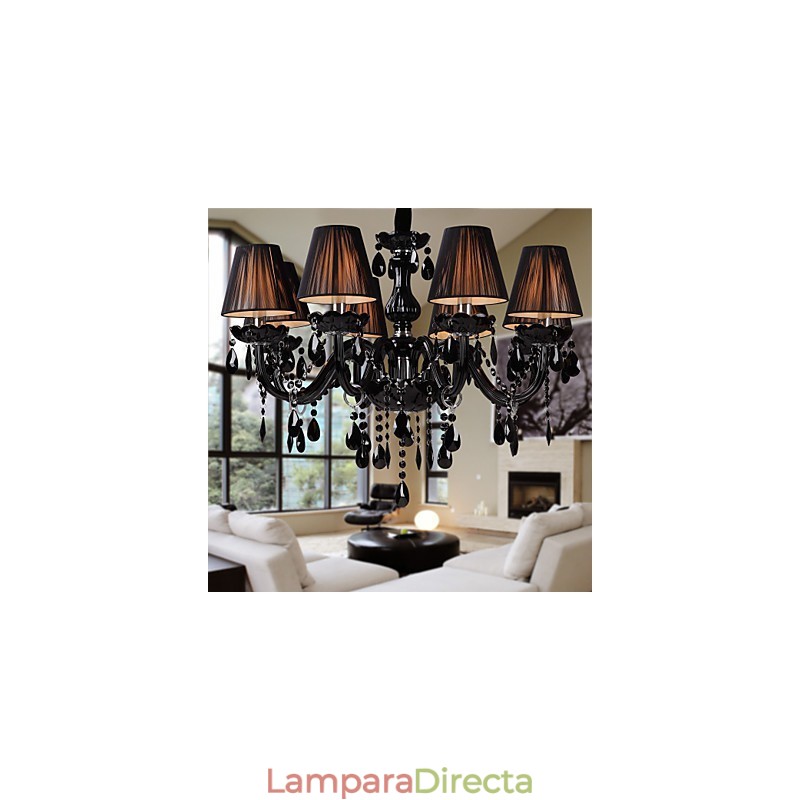 Lámpara de araña moderna de lujo de cristal negro de 8 luces