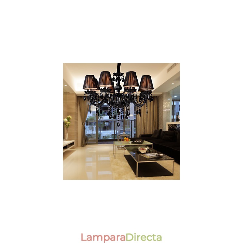 Lámpara de araña moderna de lujo de cristal negro de 8 luces