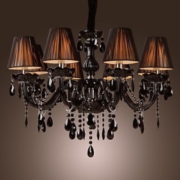 Lámpara de araña moderna de lujo de cristal negro de 8 luces