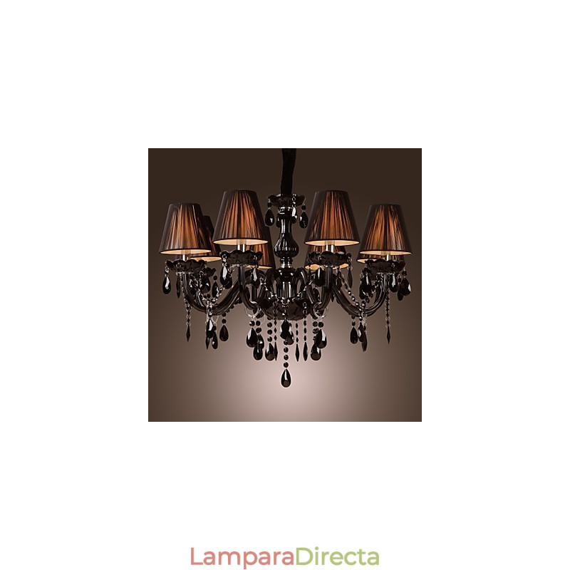 Lámpara de araña moderna de lujo de cristal negro de 8 luces
