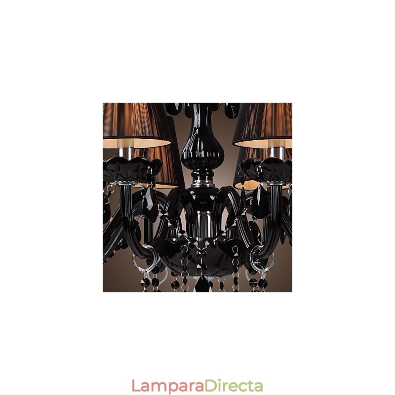 Lámpara de araña moderna de lujo de cristal negro de 8 luces
