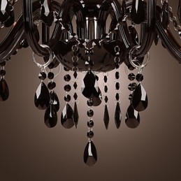 Lámpara de araña moderna de lujo de cristal negro de 8 luces