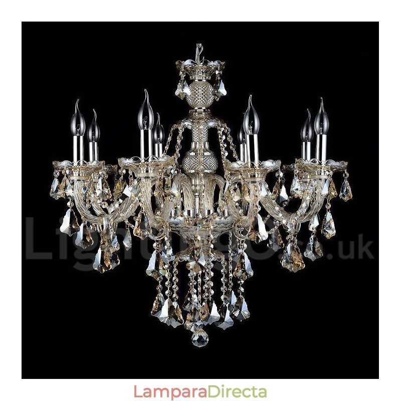 Lámpara de araña moderna de cristal K9 color coñac retro con 8 luces