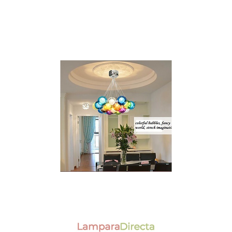 Lámpara colgante moderna de vidrio coloreado con forma de globo de burbujas y 19 luces