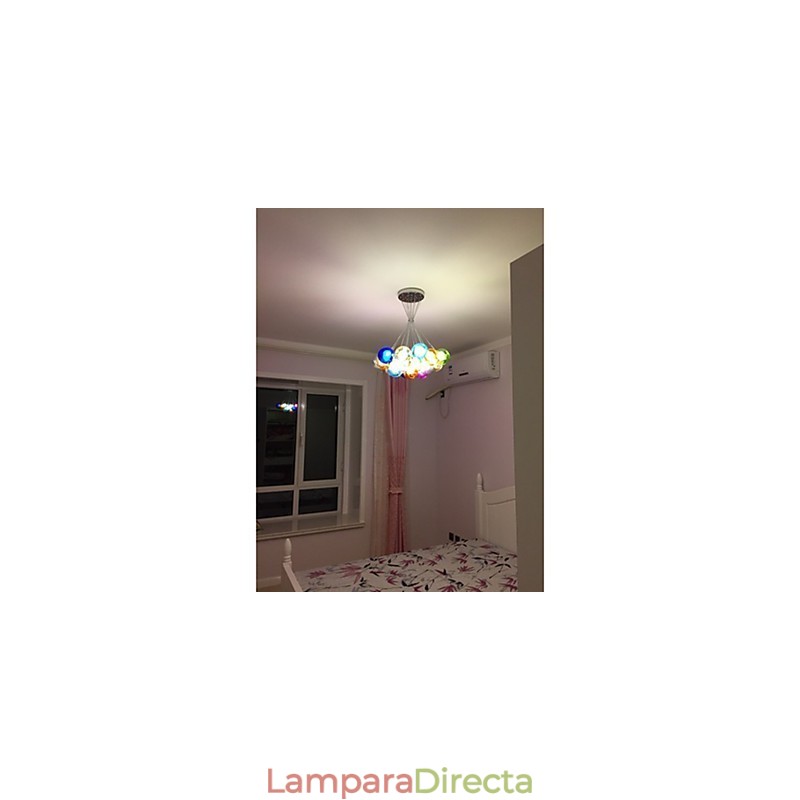 Lámpara colgante moderna de vidrio coloreado con forma de globo de burbujas y 19 luces