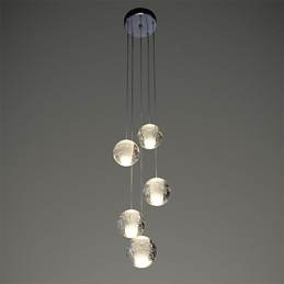 Lámpara colgante moderna, lámpara colgante, luces G4, retrofit, cromado, cristal para escaleras.