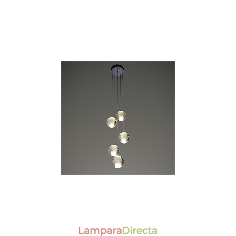 Lámpara colgante moderna, lámpara colgante, luces G4, retrofit, cromado, cristal para escaleras.