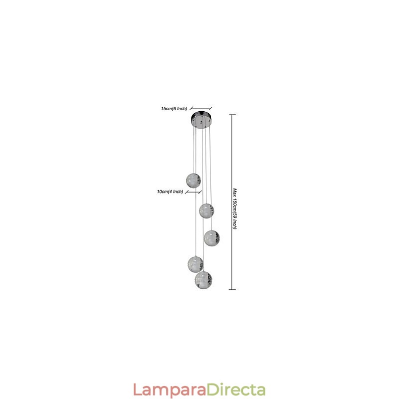 Lámpara colgante moderna, lámpara colgante, luces G4, retrofit, cromado, cristal para escaleras.