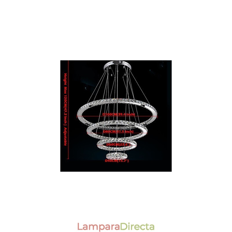 Lámpara colgante moderna de cristal transparente para techo (diámetro de 100 cm, 80 cm, 60 cm y 40 cm).