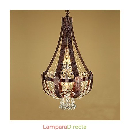 Lámpara de araña creativa de hierro, de cristal y cuero de lujo posmoderna Lámpara de araña creativa de hierro, de cristal y cuero de lujo posmoderna