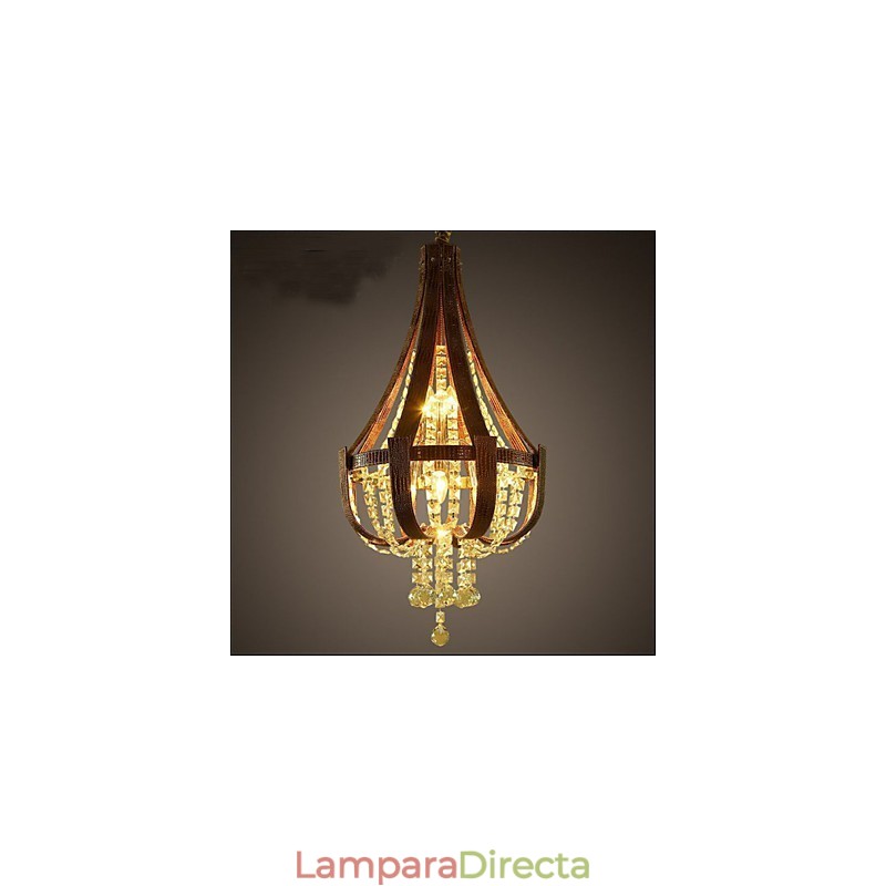 Lámpara de araña creativa de hierro, de cristal y cuero de lujo posmoderna